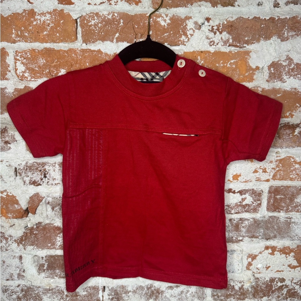 Burberry Toddler Red Pocket T-Shirt | 12M | Check Trim Baby